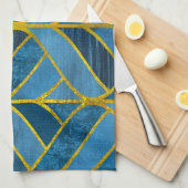 Gold Blue Grunge Muster Geschirrtuch (Viertel Falte)