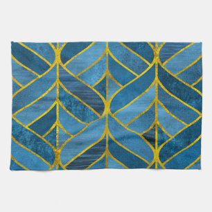 Gold Blue Grunge Muster Geschirrtuch