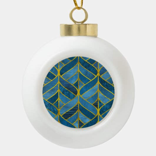 Gold Blue Grunge Muster Keramik Kugel-Ornament (Vorderseite)