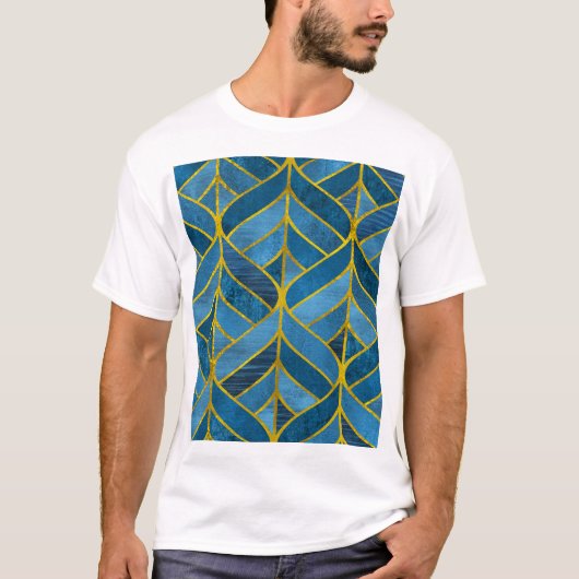 Gold Blue Grunge Muster T-Shirt (Vorderseite)