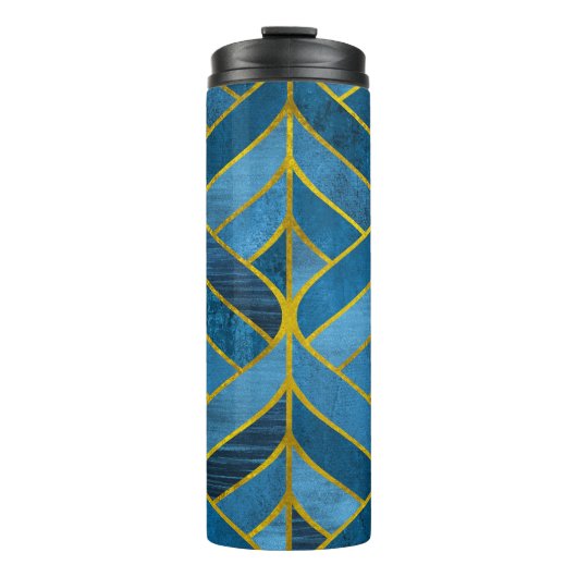 Gold Blue Grunge Muster Thermosbecher (Vorderseite)