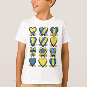 Gold Blue Heart Down Syndrome Awareness Warrior T-Shirt
