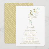 Gold Blue Hearts Champagne Cheers Chic Verlobung Einladung (Vorne/Hinten)