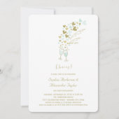 Gold Blue Hearts Champagne Cheers Chic Verlobung Einladung (Vorderseite)