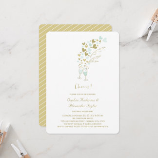 Gold Blue Hearts Champagne Cheers Chic Verlobung Einladung