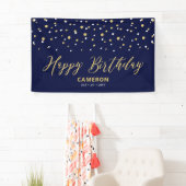 Gold Blue Hexagon Confetti Custom Happy Birthday Banner (Insitu)