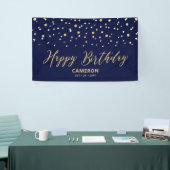 Gold Blue Hexagon Confetti Custom Happy Birthday Banner (Messeveranstaltung)