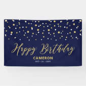 Gold Blue Hexagon Confetti Custom Happy Birthday Banner (Horizontal)
