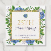 Gold Blue Hydrangea 25. Hochzeitstag Geschenkanhänger (Rückseite)
