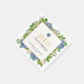 Gold Blue Hydrangea 40 Jahre Hochzeit Serviette (Ecke)
