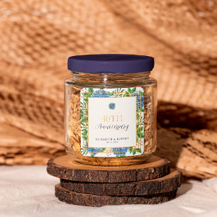 Gold Blue Hydrangea 40-jähriges Party zum Hochzeit Quadratischer Aufkleber