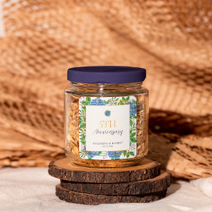 Gold Blue Hydrangea 5. Hochzeitstag Party Quadratischer Aufkleber