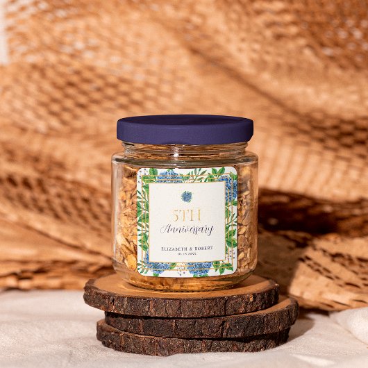 Gold Blue Hydrangea 5. Hochzeitstag Party Quadratischer Aufkleber