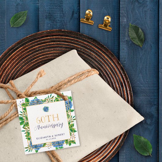 Gold Blue Hydrangea 60. Hochzeitstag Geschenkanhänger