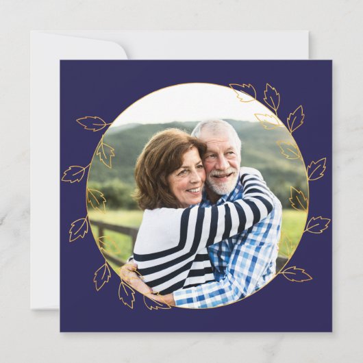 Gold Blue Hydrangea 65. Hochzeit Foto Jubiläum Einladung (Rückseite)