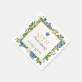 Gold Blue Hydrangea 65. Hochzeitstag Serviette (Ecke)