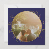 Gold Blue Hydrangea 70. Hochzeit Foto Jubiläum Einladung (Rückseite)