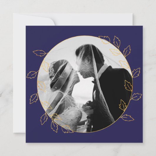 Gold Blue Hydrangea 75. Hochzeit Foto Jubiläum Einladung (Rückseite)