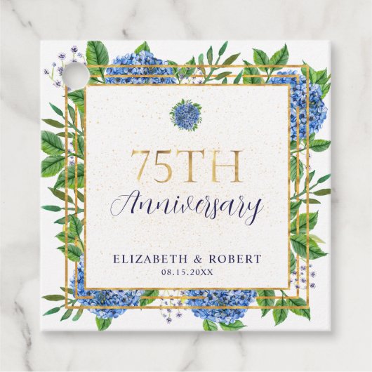 Gold Blue Hydrangea 75. Hochzeitstag Geschenkanhänger (Vorderseite)