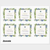 Gold Blue Hydrangea 75. Hochzeitstag Party Quadratischer Aufkleber (Blatt)
