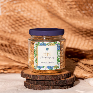 Gold Blue Hydrangea 75. Hochzeitstag Party Quadratischer Aufkleber