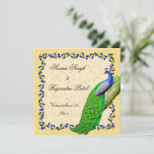Gold Blue Indian Peacock Save the Date einladen (Stehend Vorderseite)