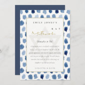 GOLD BLUE INDIGO WATERCOLOR DOTS BAT BAR MITZVAH DANKESKARTE (Vorne/Hinten)