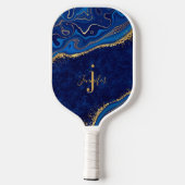 Gold Blue Individuelle Name Monogram Pickleball Pa Schläger (Rückseite)