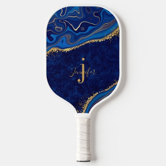 Gold Blue Individuelle Name Monogram Pickleball Pa Schläger (Vorderseite)