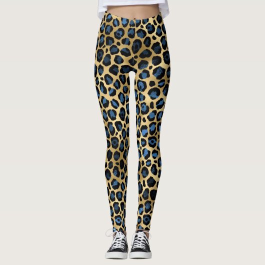 Gold Blue Leopard Leggings (Vorderseite)