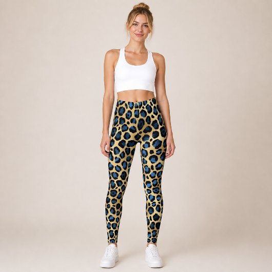 Gold Blue Leopard Leggings