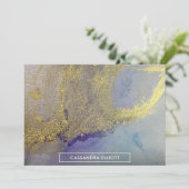 Gold Blue Lila Marbella Alkohol Abstrakte Kunst Dankeskarte (Stehend Vorderseite)