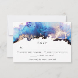 Gold Blue Lila RSVP Card Aquarellfarben Tinte Karte