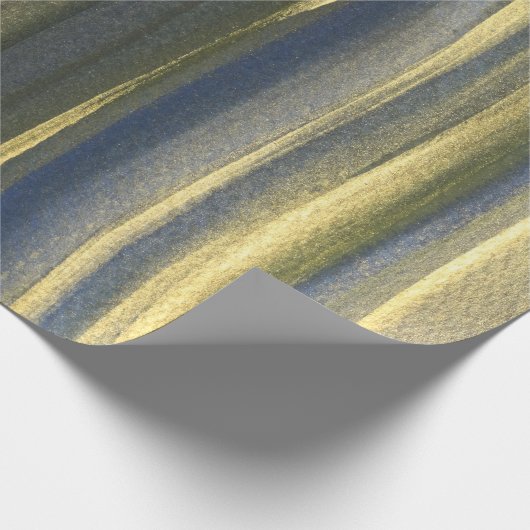 Gold Blue Lines Matte Wrapping Paper, 30 in x 2 ft Geschenkpapier (Ecke)