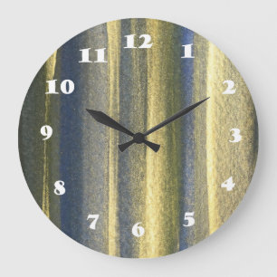 Gold Blue Lines Round (Large Wall Clock) Große Wanduhr