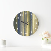 Gold Blue Lines Round (Large Wall Clock) Große Wanduhr (Zuhause)