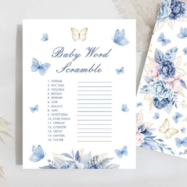 Gold Blue Little Butterfly Baby Word Scramble Game (Von Creator hochgeladen)