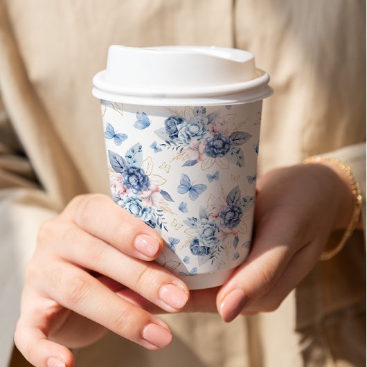 Gold & Blue Little Butterfly Boy Baby Dusche Pappbecher