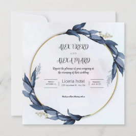 Gold Blue Luxury Weddind Einladung (Platz)