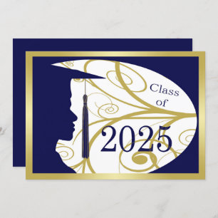 Gold/Blue Man Silhouette 2025 Graduation Party Einladung