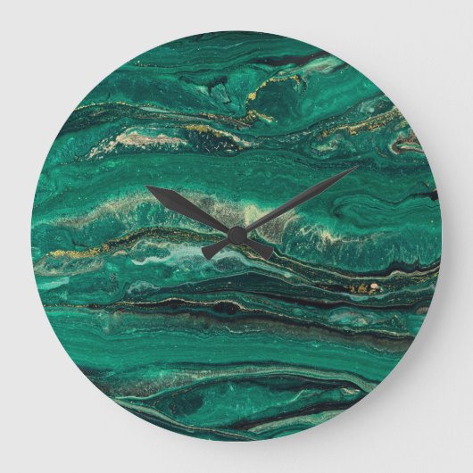 Gold Blue Marbling: Fluid Art Große Wanduhr (Vorderseite)