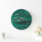 Gold Blue Marbling: Fluid Art Große Wanduhr (Zuhause)