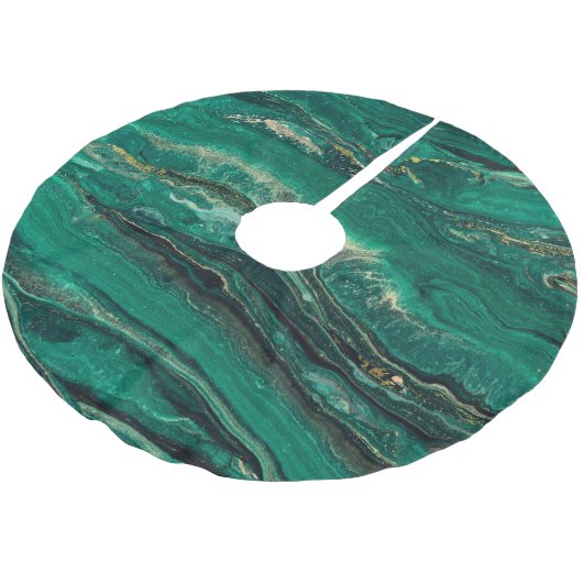 Gold Blue Marbling: Fluid Art Polyester Weihnachtsbaumdecke (Schrägansicht)