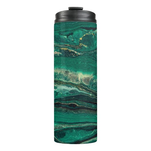 Gold Blue Marbling: Fluid Art Thermosbecher (Vorderseite)