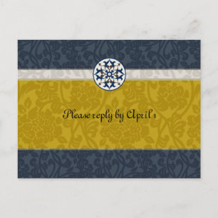 Gold & Blue Medieval Brocade uAwg Einladungspostkarte