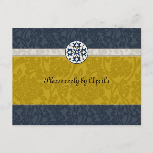 Gold & Blue Medieval Brocade uAwg Einladungspostkarte (Vorderseite)
