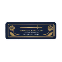 Gold Blue Medieval Fantasy Sword Wedding Label
