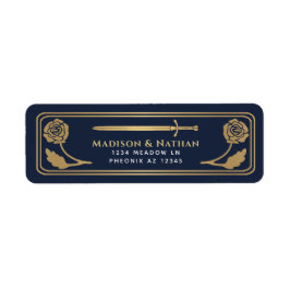 Gold Blue Medieval Fantasy Sword Wedding Label