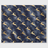 Gold Blue Metallic Reindeer Holiday Geschenkpapier (Flach)