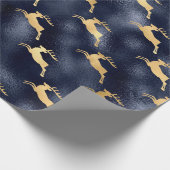 Gold Blue Metallic Reindeer Holiday Geschenkpapier (Ecke)